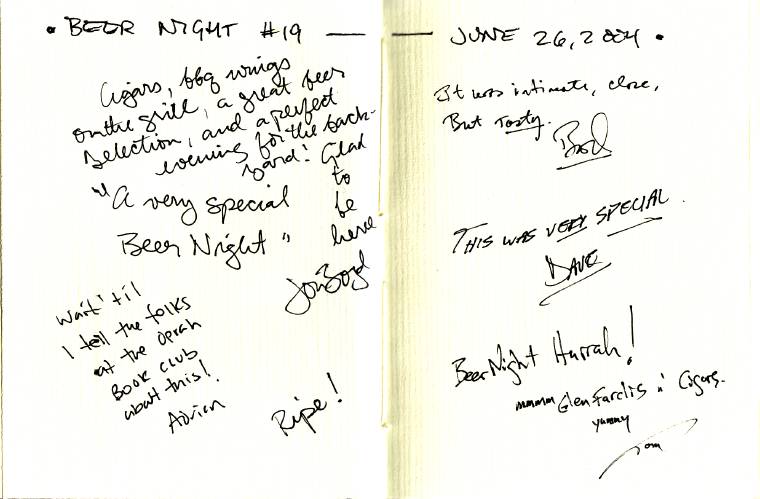 Beer Night #19 Guest Book